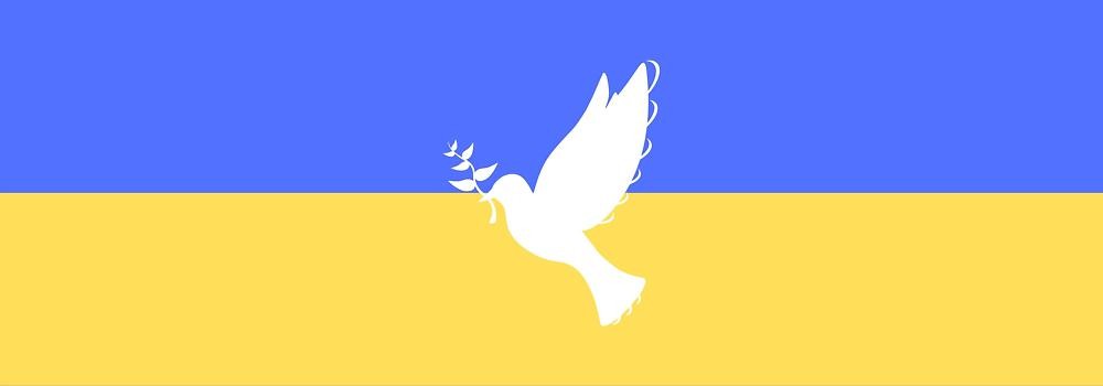 Friedenstaube vor Ukraineflagge